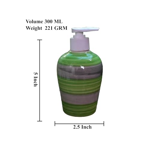 Image of Ceramic Liquid Soap Dispenser, 300 ml, Forest Green | Refillable Pump Bottle for Hand Wash, Lotion, Shampoo & Kitchen Use, 2 Pieces