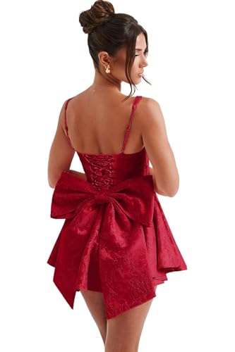 Image of Short Corset Satin Jacquard Homecoming Dresses with Bow 2026