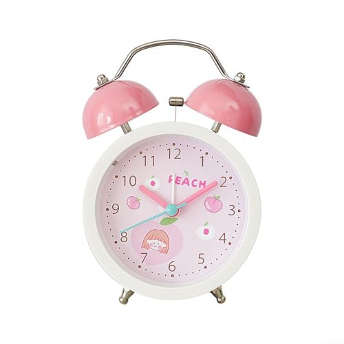 Hosrivae Sveglia silenziosa a doppia campana senza ticchettio con luce notturna per camera da letto, dormitorio e ufficio, alimentata a batteria, struttura in metallo+ABS, 13 x 7 x 4 cm (rosa)