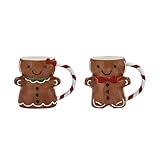 Bico Gingerbread Man Hand Painted Stoneware Mugs Set, for Coffee, Tea, Hot Chocolate, Water, Microwave & Dishwasher Safe