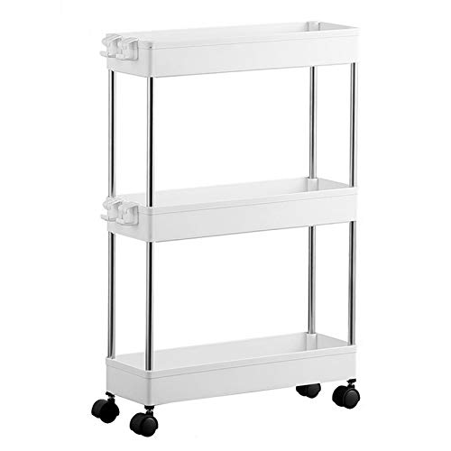 Chariot de service Chariot de Rangement de Cuisine Multifonctionnel avec Crochets et roulettes Universelles Etagères Mobiles Supports de Salle de Bain Supports à Paniers Creux, Porteurs 110LB Cover