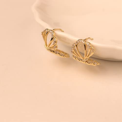 Sonateomber Gold Shell Small Huggie Front Back Earrings For Women Teen Girls - Sparkly Rhinestone Cute Pierced Clip Hinged Stackable Scallop, Unique Seashell Hypoallergenic Cartilage Summer Ocean Beach Holiday Jewelry Gift #TOP4