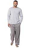 PajamaGram Mens Pajamas Set Cotton - Mens Pajamas, Classic Stripe, Gray, L