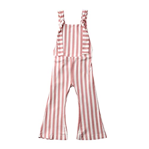 Toddler Baby Girl Jumpsuits Overalls Stripes Bell Bottoms Pants Romper One-Piece Bodysuits For Girls Kids Summer Clothes (1-2 Years, Pink-1) #TOP4