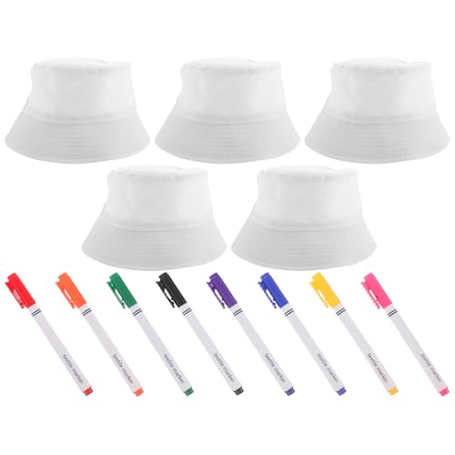 Chapeau bob en coton blanc pour enfant : lot de 5 chapeaux de pêcheur haut de gamme à décorer