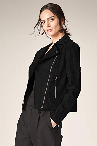 Escalier Women's Genuine Leather Jacket Suede Moto Biker Coat Black XS - Thumbnail 3