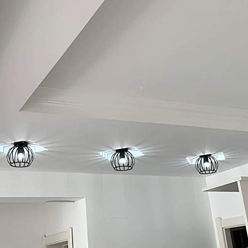 iDEGU Vintage Plafonnier Industriel en Métal Cage Suspensions Lustres Abat-Jour Géométrique Design Luminaire E27 Lampe de Plafond pour Chambre Café Restaurent Entrée Couloir, 20 CM, Noir – vue 8