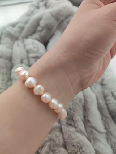 Image of Cultured Freshwater Bracelet Real Pearl Baroque Stretch 7 Inch, 8-9 mm For Women Girls Mother Gift