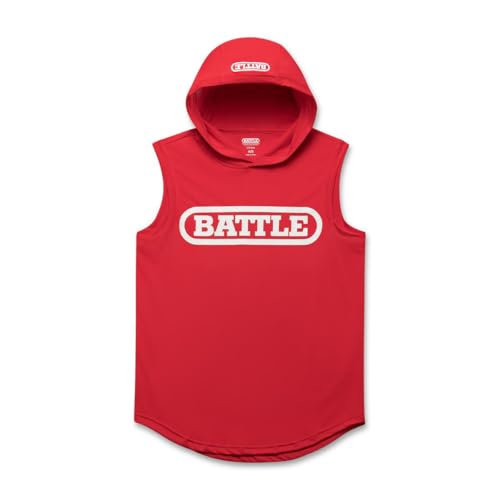 Battle Youth Sleeveless Light Action Hoodie, Red/White, Large