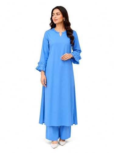 Image of idaLia Rayon Solid A-Line Women Stylish Boat Neck Designer Kurta Set with Pant