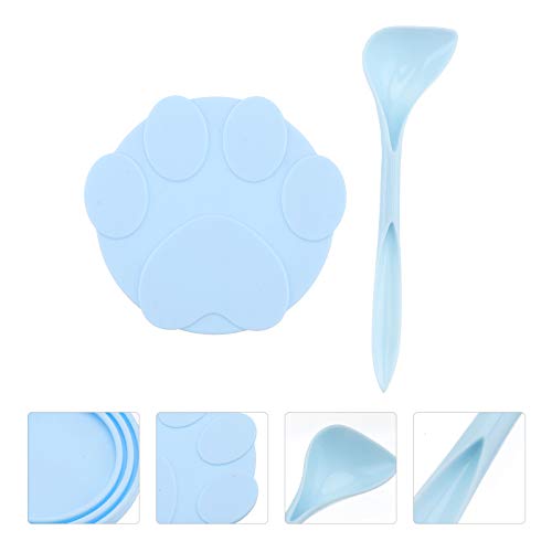 Tampa de lata para gatos de estimação, colher de alimentação com tampa vedante universal (tampa azul