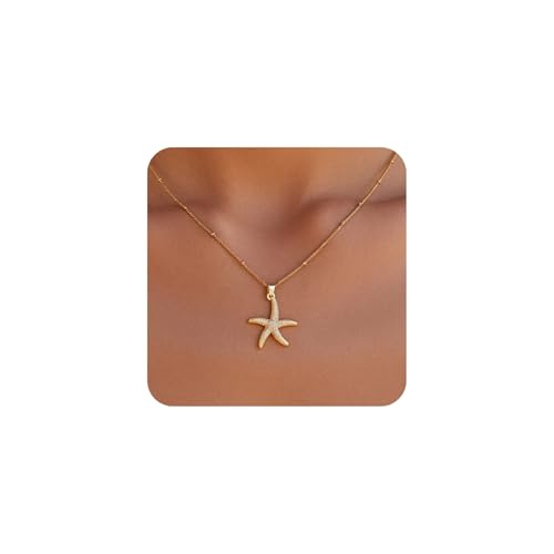 Sea Turtle Necklace for Women 14K Gold Plated Crabs Seashell Starfish Ocean Necklace Shell Pendant Necklaces for Women Jewelry Gift