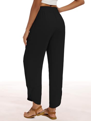 Womens Wide Leg Capri Pants Summer Casual Elastic Waist Palazzo Harem Pants with Pockets3