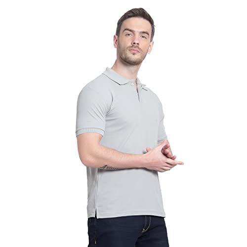 Image of Men's Poly Cotton-Matty Tshirt with Regular Fit Solid Pattern Half Sleeve Standard Length and Button Down Closure|Men's T-Shirts