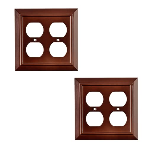 Pack Of 2 Wall Plate Outlet Switch Covers By Sleeklighting | Decorative Dark Brown Mahogany Look | Variety Of Styles: Decorator/Duplex/Toggle / & Combo | Size: 2 Gang Duplex #TOP30