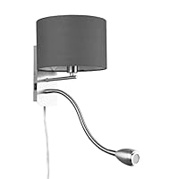 Trio Leuchten Wandlamp Nilam 212870236, hout natuurlijk bewaard, kap stof, excl. 1x E27, leesarm incl. 3,1 Watt LED, Flex Connect, wit