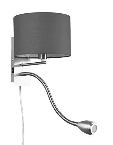 Trio Leuchten Wandleuchte Hotel 271170211, Nickel matt, Stoffschirm grau, inkl. 1 x 3.1 Watt LED, exkl. 1x E14, getrennt schaltbar, Lesearm flexibel, Flex Connect