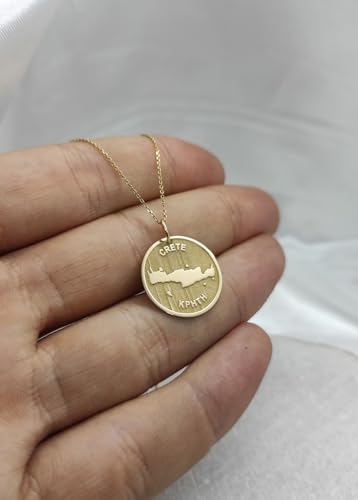 Pendentif pièce de monnaie Crète gravée, cadeau mixte idéal