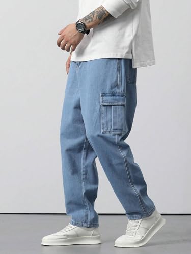 Image of TAGAS Men Loose Fit Men's Flip Pocket Jeans || Mens Stylish Cotton Loose Fit Denim Cargo || Multi-Pocket Styling Pant||