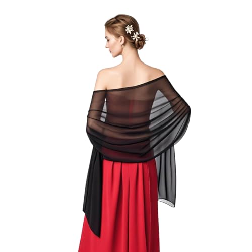 MUNSKT Estolas Chal Mujer Fular Bufandas, Estolas Fular Boda Fiesta Chiffon Bufanda，Pashmina Pañuelos Vestido Noche (Negro)