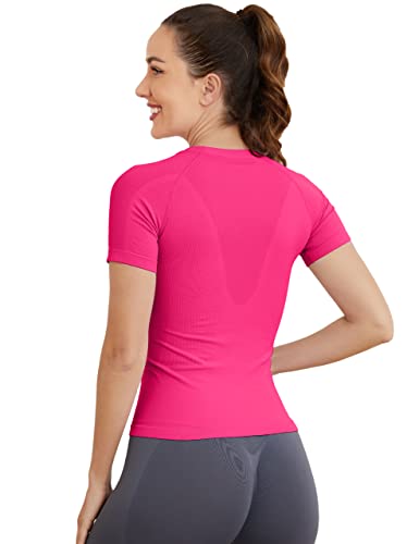 Image of MathCat Short Sleeve Workout Tops for Women, Seamless Women's Compression Shirt, Yoga Running Athletic Shirts Soft Gym Tops