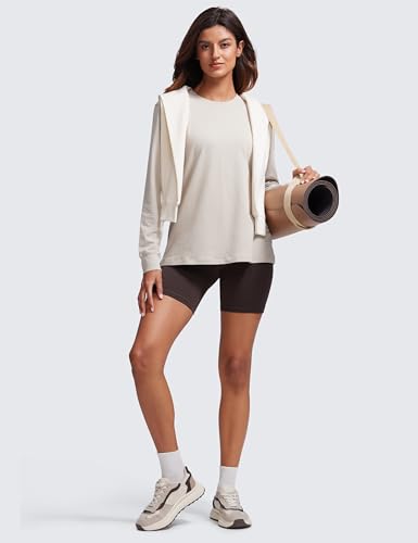 CRZ YOGA Pima Cotton Long Sleeve Shirts for Women Crew Neck Casual Fall Tops Basic Soft Workout Yoga Loose T-Shirt3