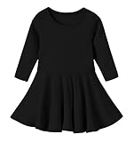 GSVIBK Baby Mädchen Baumwollkleid Kleinkind Festes Kleid Baby Rüschen Langarm Kleider 476 Black90