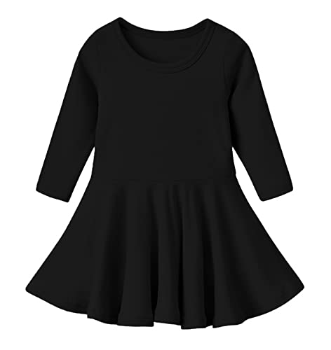 GSVIBK Baby Mädchen Baumwollkleid Kleinkind Festes Kleid Baby Rüschen Langarm Kleider 476 Black130 Cover