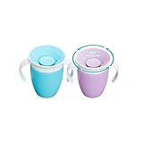 Munchkin Taza Antigoteo Miracle 360 |Taza Entrenadora para Niños Pequeños, Tazas para Bebé & Niño Pequeño Libre de BPA, Sin Derrames, A Prueba de Fugas, 6+ Meses, 7oz/207ml, 2 Pack, Azul/Morado