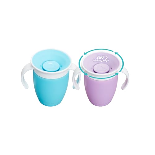 Munchkin Miracle 360 Tasse à Bec | Sans BPA | Sans Déversement | Étanche | Entraîneur & Sevrage Pour Bébé & Tout-Petits 6+ Mois | 7oz/207ml | 2 Pack | Bleu/Violet