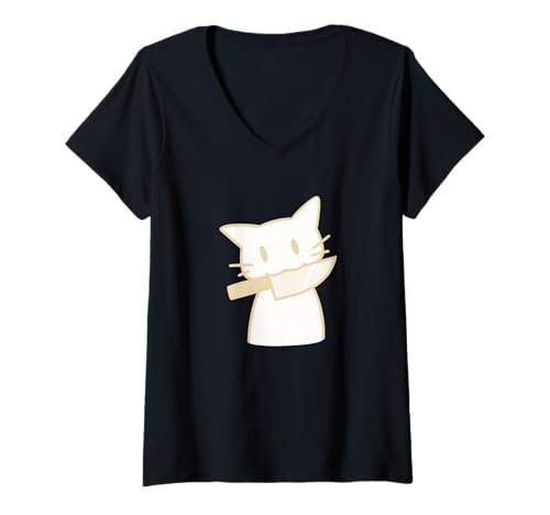 Mujer Y2K Coquette Lindo Gato Kawaii con Cuchillo Camiseta Cuello V
