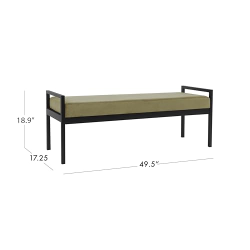 Image of HomePop Modern Velvet Metal Bench| Modern Bench with Metal Leg | Bench for Living Room & Bedroom | Decorative Home Furniture - Light Sage Green Velvet