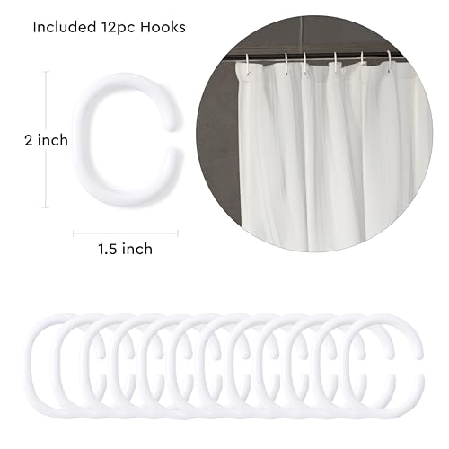 Image of Encasa XO Waterproof Shower Curtain for Bathroom 6 x 6.5 feet(183x200 cm), Anti-Fungal Polyester Washroom Curtain with 12 Hooks, Wet & Dry Partition Toilet Curtains Stripe White