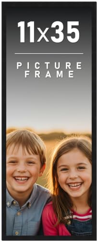 11x35 Frame Black Picture Frame - Complete Modern Photo Frame Includes UV Acrylic Shatter Guard Front, Acid Free Foam Backing Board, Hanging Hardware Wood Wall Frames for Family Photos - no Mat