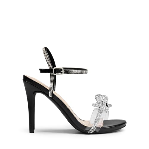 DREAM PAIRS DREAM PAIRS Women's Heels Round Toe Rhinestone Double Bowknots Sparkly Stilettos Heeled Sandals Shoes for Party Evening,Size 8.5,Black-Pu,SDHS2451W