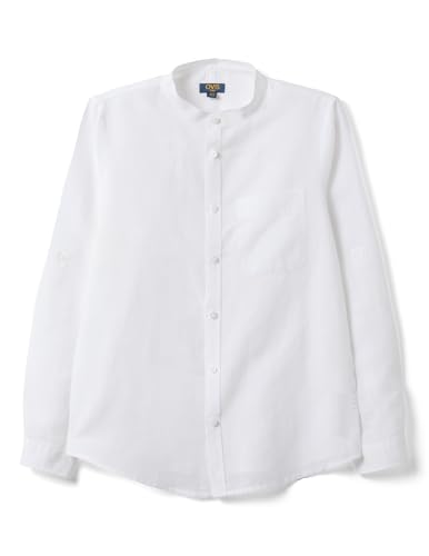 OVS Kids Camisa Blanca de niño en Mezcla de Lino y algodón con Cuello Mao