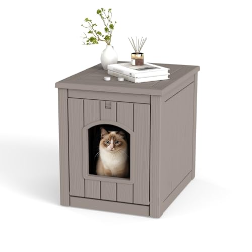 VIXZEN Outdoor Cat House - Resin Cat Houses for Outdoor Cats, Weatherproof Cat House for Patio, Garden