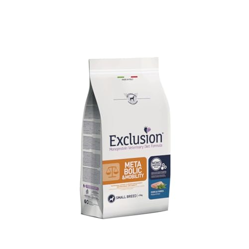 Exclusion Metabolic e Mobility Adult Small 2kg, alimento dietetico per cani adulti in sovrappeso gusto MAIALE e FIBRE, ipoallergenico 2kg.