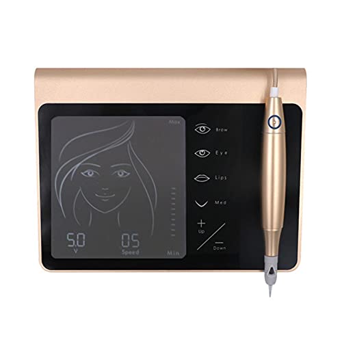 Touch Screen Premium Charming Permanent Makeup Machine Kit Eyebrow Lip Eyeliner Machine Micropigmentation Dermograph Rechargeable Battery,Gold