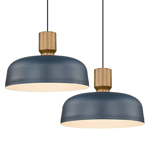 Image of Darkaway Large Industrial Pendant Light Fixtures with Hammered Metal Shade, 2 Pack Blue 18.1inch Oversized Pendant Lighting for Kitchen Island Hanging Lamp Adjustable Height