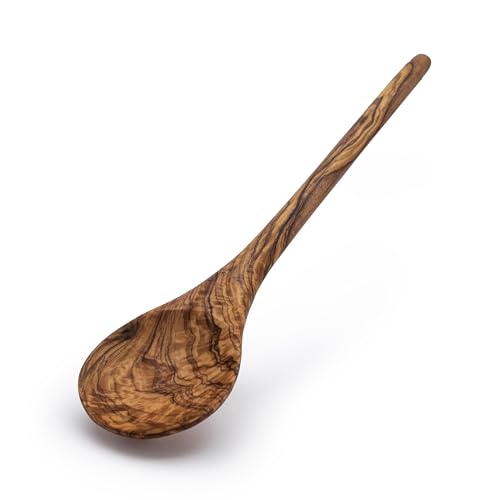 Sainte Olive 14.5 Inch Handmade Natural Olive Wood Cooking Spoon, Heat Resistant, Perfect For Nonstick Pans And Deep Pots