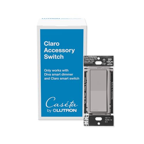 Lutron Caseta Smart Claro Accessory Switch for 3 way – For use only with Diva Smart Dimmer or Claro Smart Switch, DVRF-AS-GR, Gray