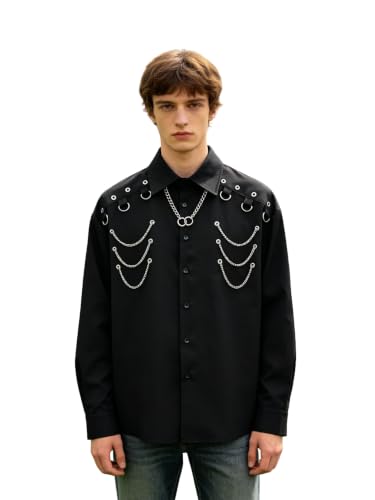 Chemise punk homme avec chaîne amovible et rivets style gothique streetwear noir rock