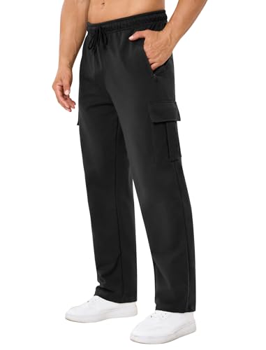 SILKWORLD Men's Cargo Sweatpants Casual Joggers Open Bottom Sweat Pant Baggy Cotton Athletic Pants with Zipper Pockets2