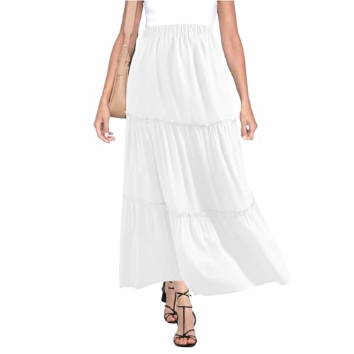 BOMAROLAN Women's Maxi Skirts Summer Elastic High Waist Boho Flowy Skirt A Line Long Skirts Ruffle Swing Beach Skirts2