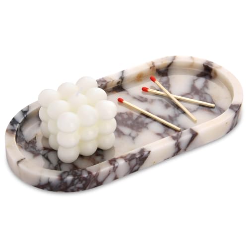 Oval Marble Bathroom Vanity Tray, Natural Luxury Marble Home Kitchen Bathroom Table Tray, Stone Decorative Countertop Tray for Coffee Perfume Jewelry (Calacatta Viola, 10" x 5" x 0.6") by HESHIBI - Used condition - US$19.71