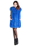 Nagelneu und hohe Qualität Saoirse Damen Warm Echter Ganze Haut Fuchs Pelz Weste Gilet Blau