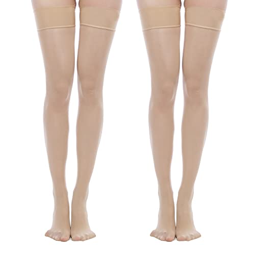 Damen Glänzende Oberschenkelstrümpfe Glatt Seide Reflections Sheer Strumpfhose, Natürlich und natürlich, Einheitsgröße Cover