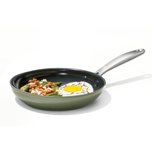 Image of OXO Enhanced 8 inch Frying Pan Skillet, PFAS-Free Ceramic Nonstick Cookware, Stainless Steel Handle, Eggs & Omelets, Dishwasher & Oven Safe, Eucalyptus