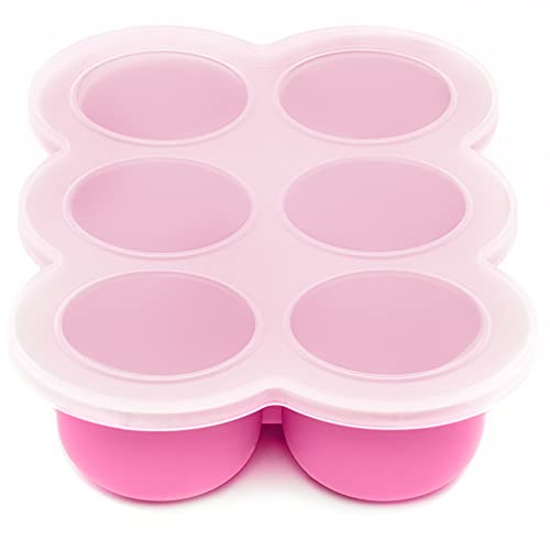 Image of WeeSprout Silicone Freezer Tray with Clip on Lid Perfect Food Storage Container for Homemade Baby Food, Vegetable, Fruit Purees, and Breast Milk (Bright Pink, Six 3 Ounce Sections)